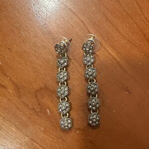 Matted Gold Floral Drop Earrings with Clear Crystals - Women Jewelry